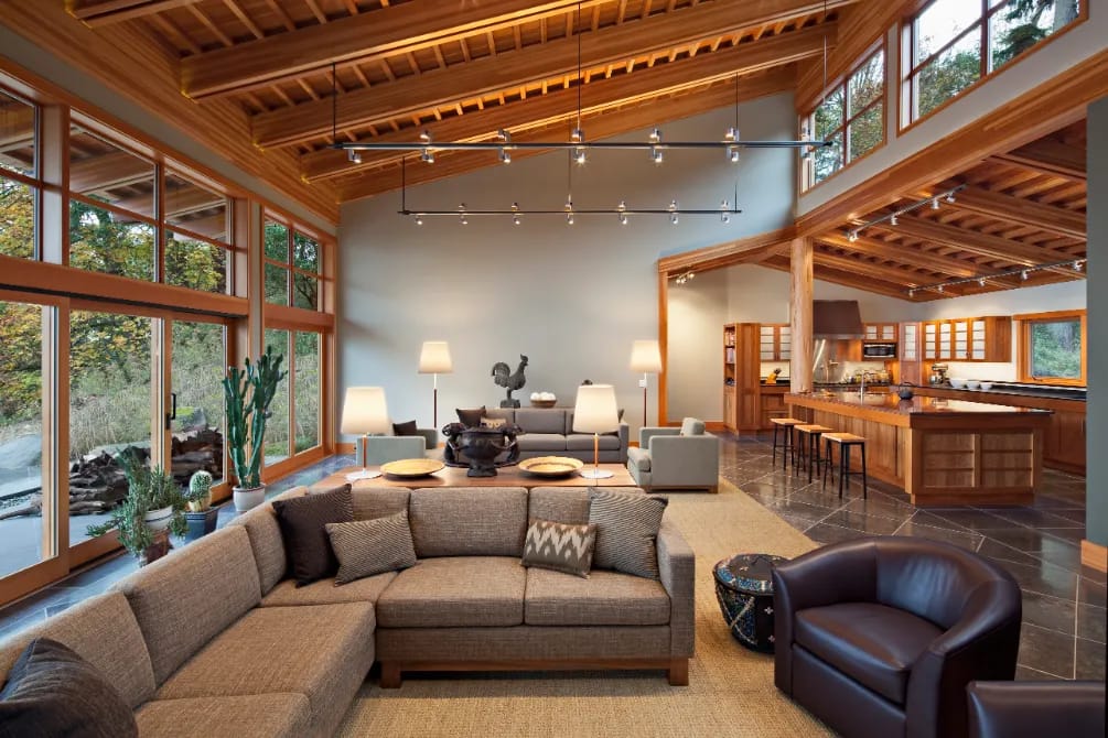 Mesmerizing house interior, curated mainly from wooden materials.